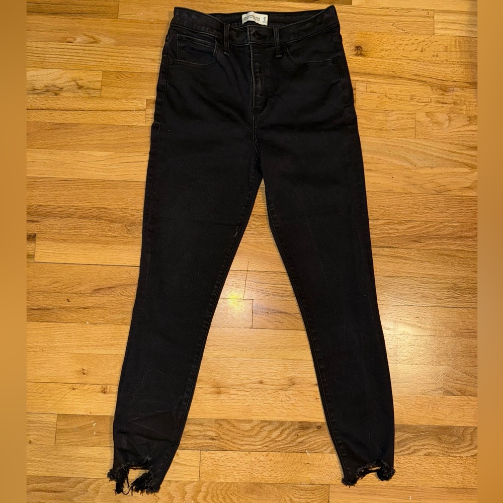Abercrombie & Fitch Black Skinny Jeans with Distressed Hem